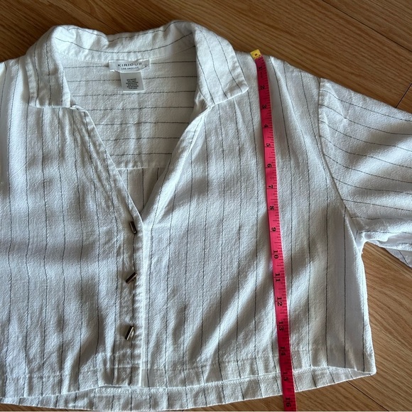 Kirious LA White Linen Blend Short Sleeve Cropped Top Large - Picture 4 of 5